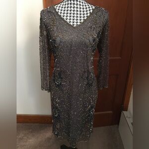 Navy and brown sequin dress